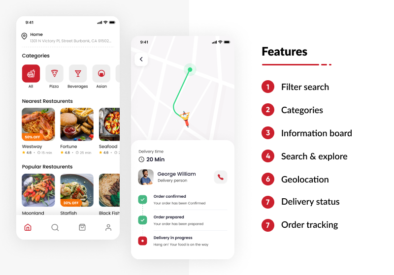 Features in Food delivery app like Zomato